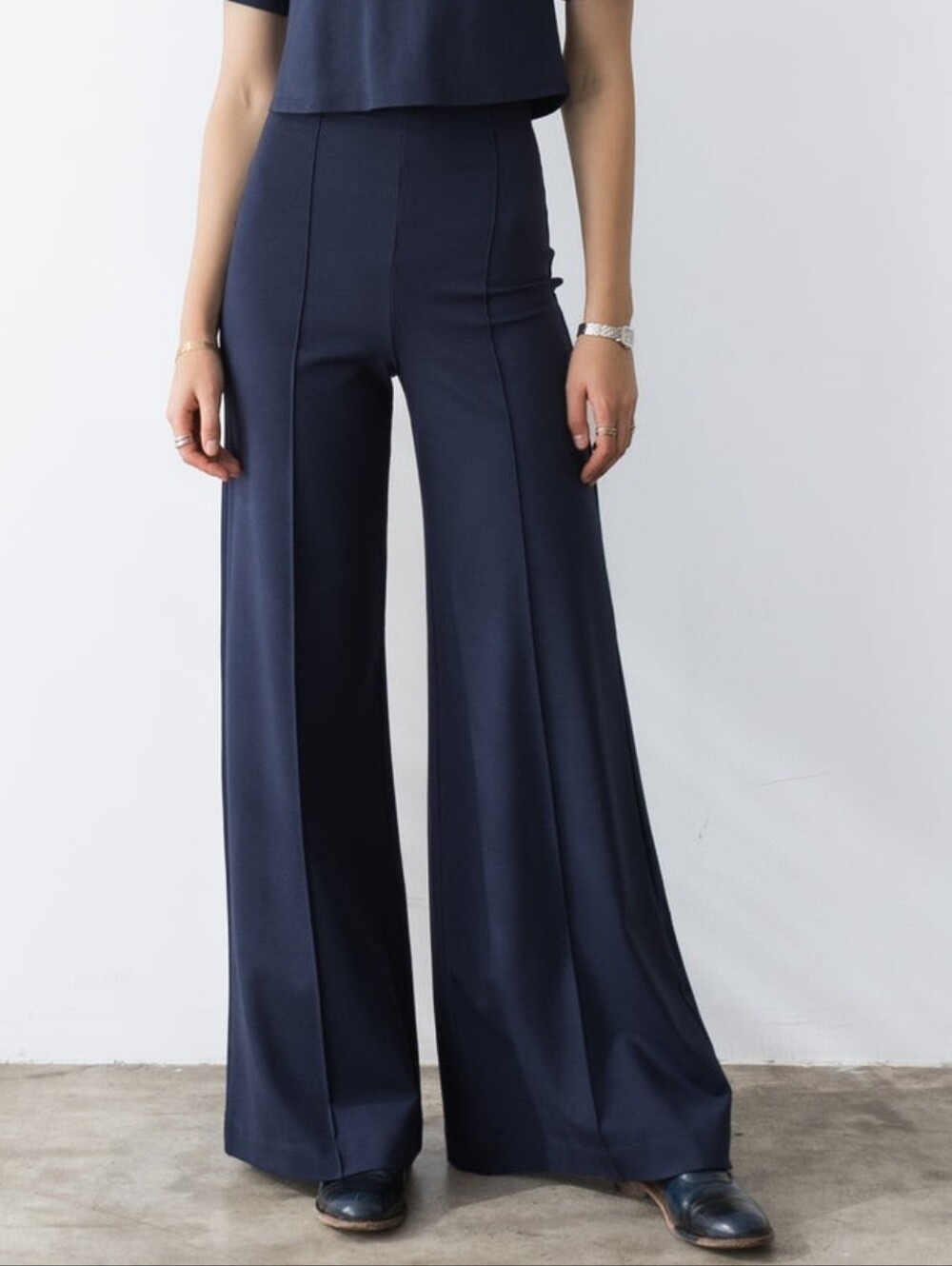 Ripley Rader Navy Ponte Knit Wide-Leg High-Rise Pants Size Large (4)